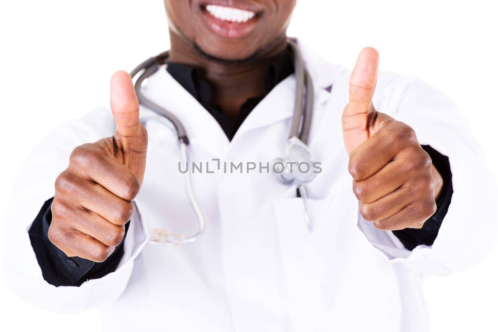 male handsome doctor showing ok. isolated on white.