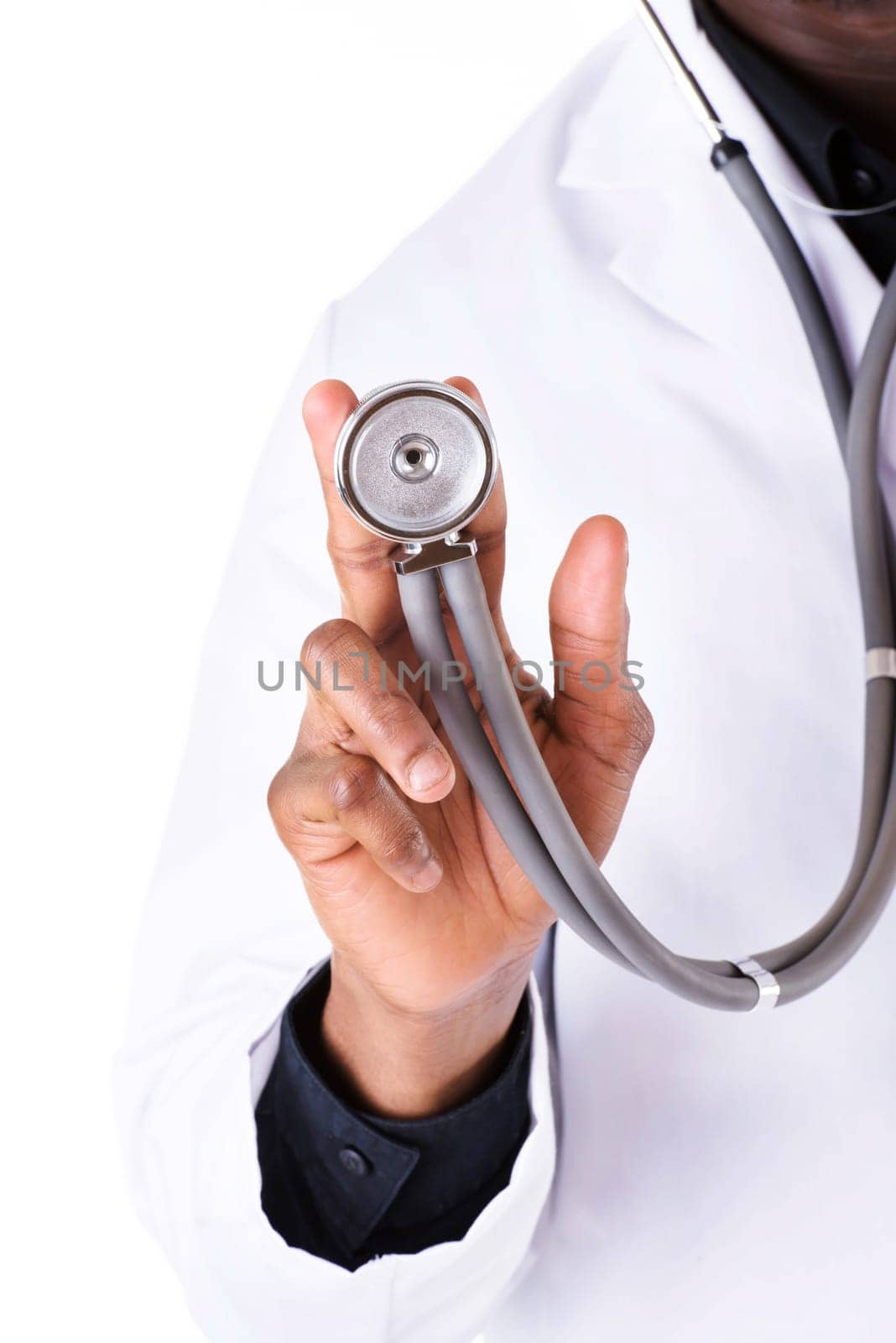 stethoscope closeup. isolated on white.