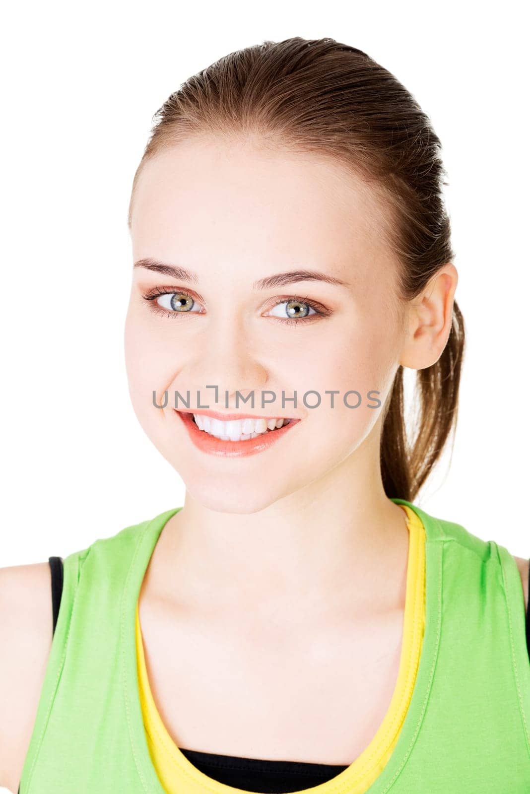 attractive woman's face. portrait. closeup. isolated on white.