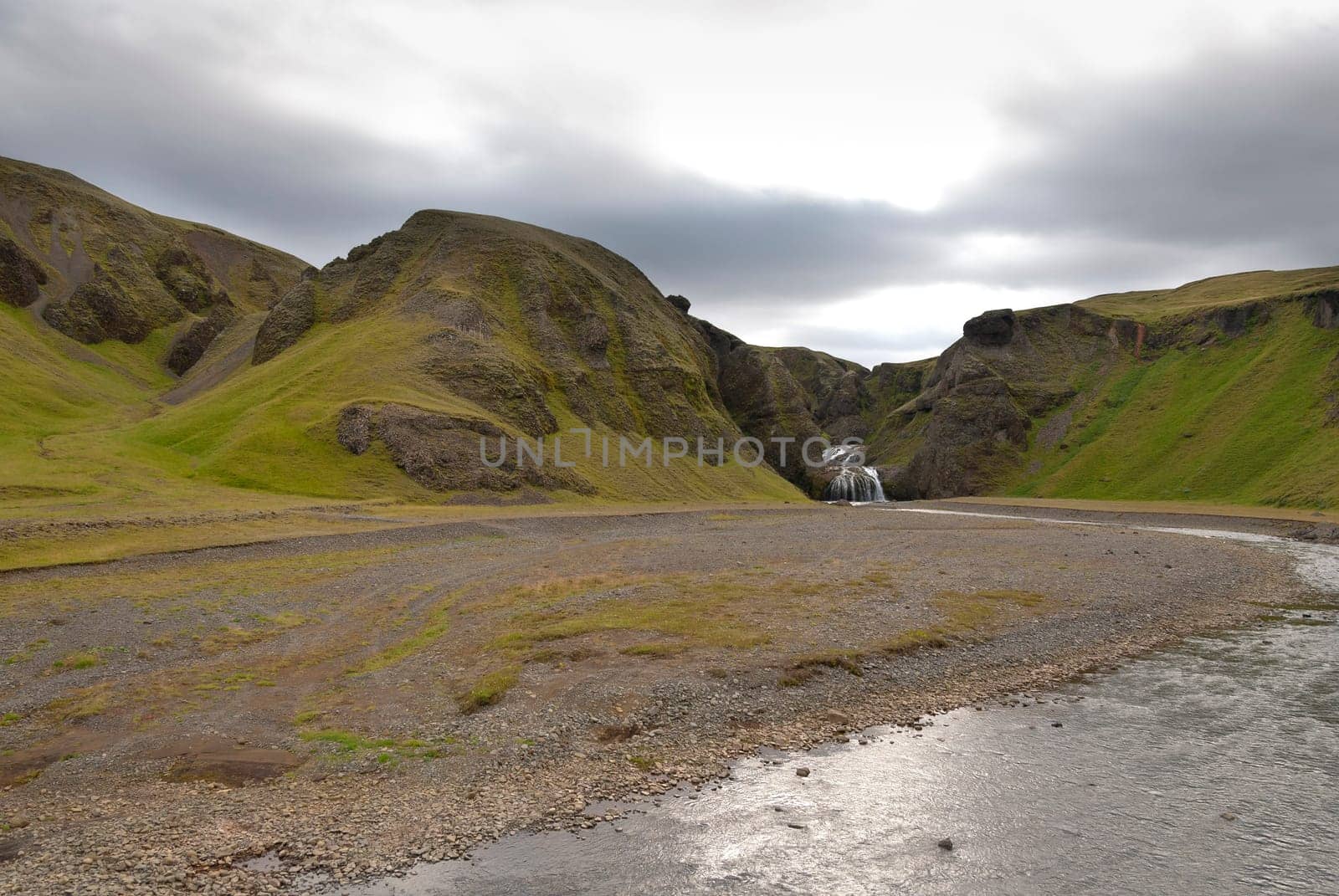 waterfall and river in the Icelandic landscape