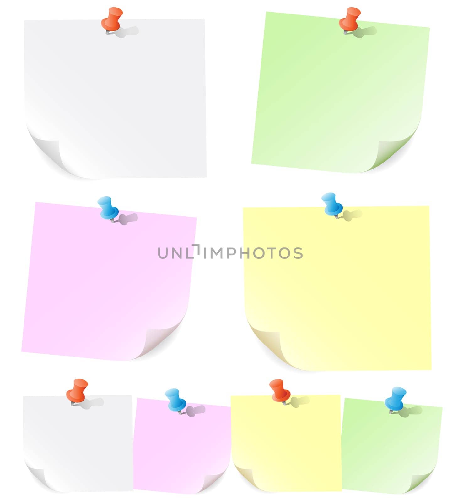 Announcements on pieces of paper pinned of push pins
