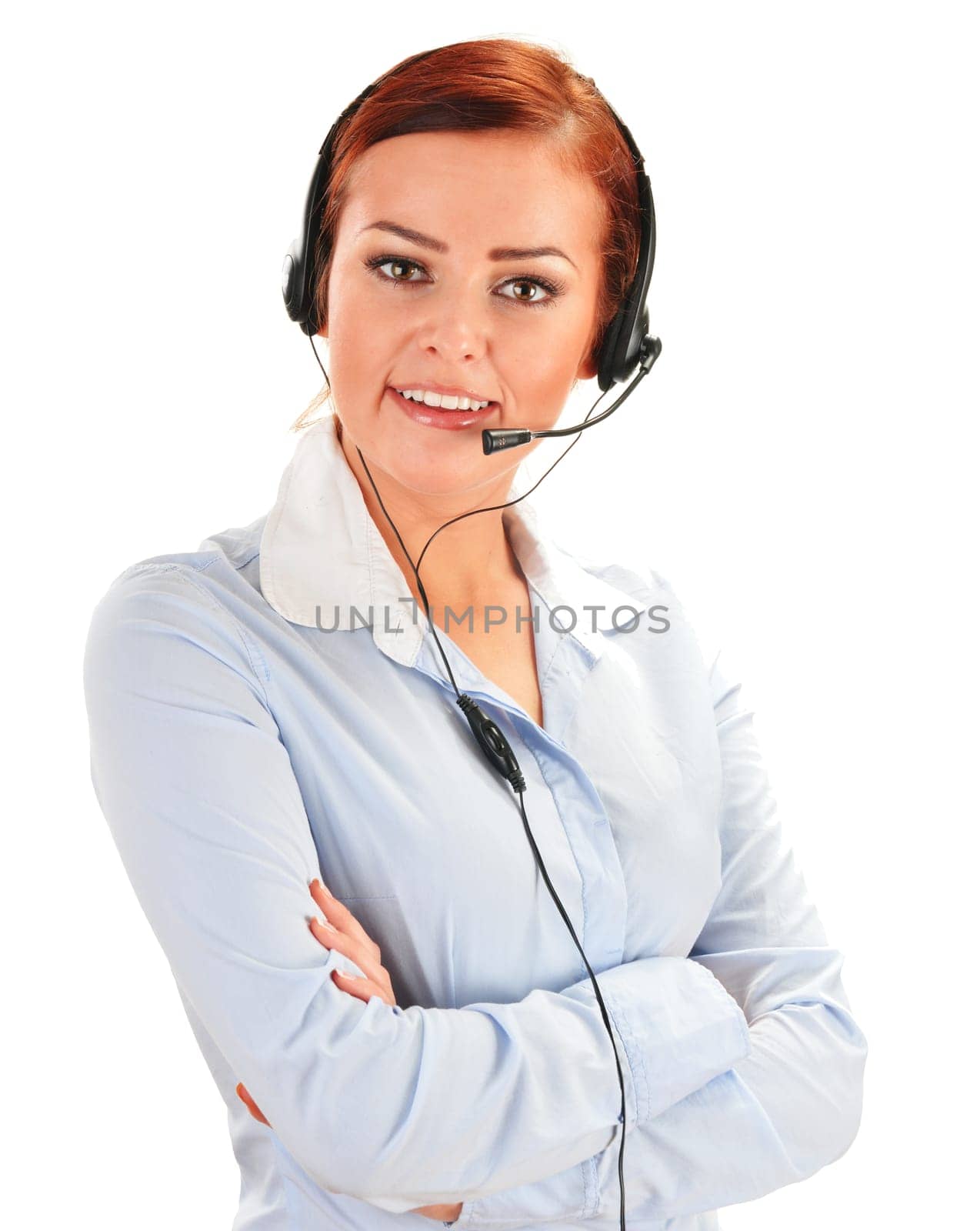 Call center operator isolated on white. Customer support. Helpdesk.