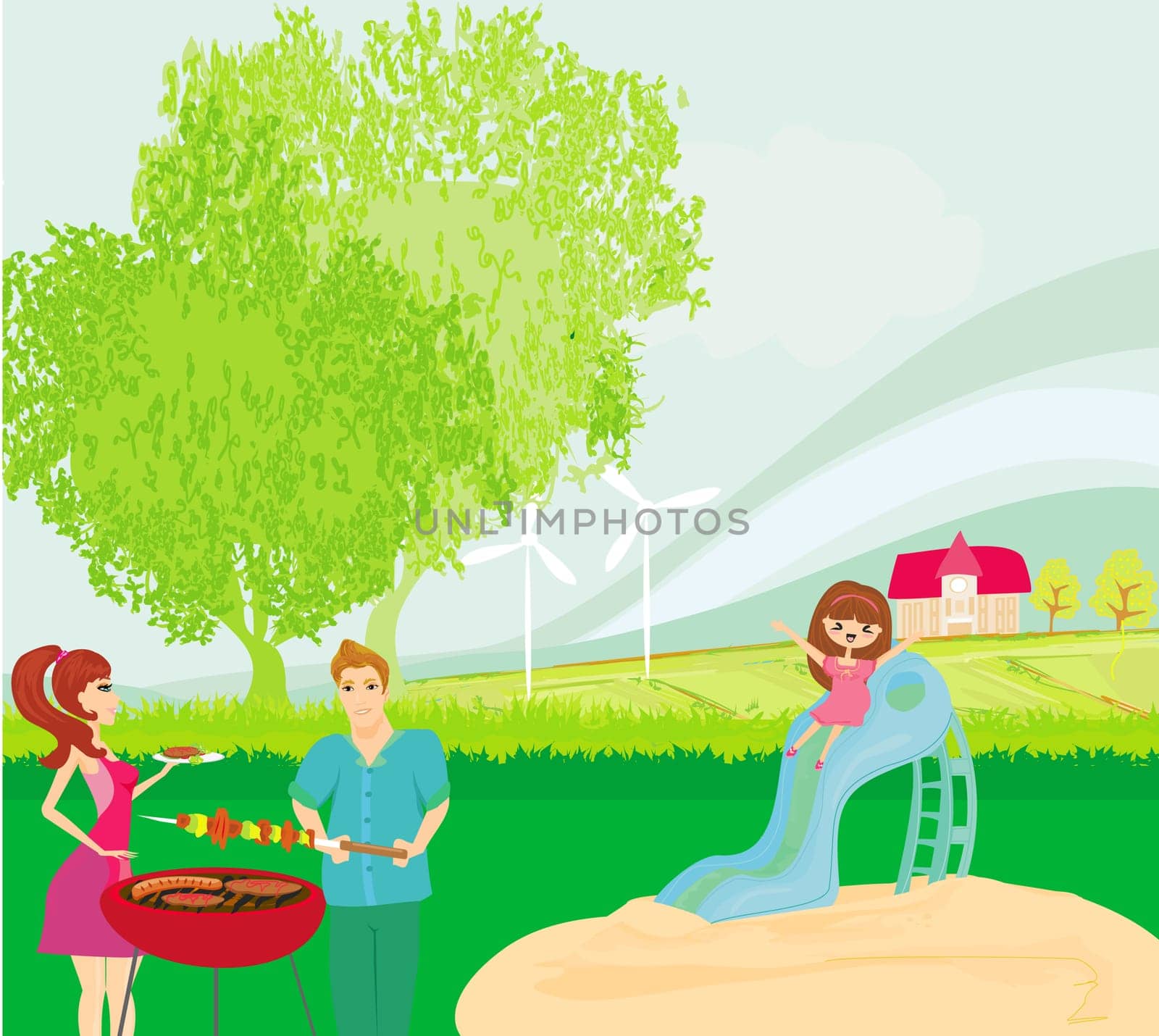 vector illustration of a family having a picnic
