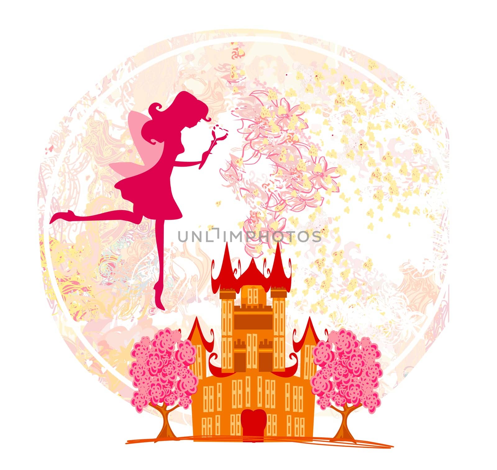 fairy flying above castle ,abstract background