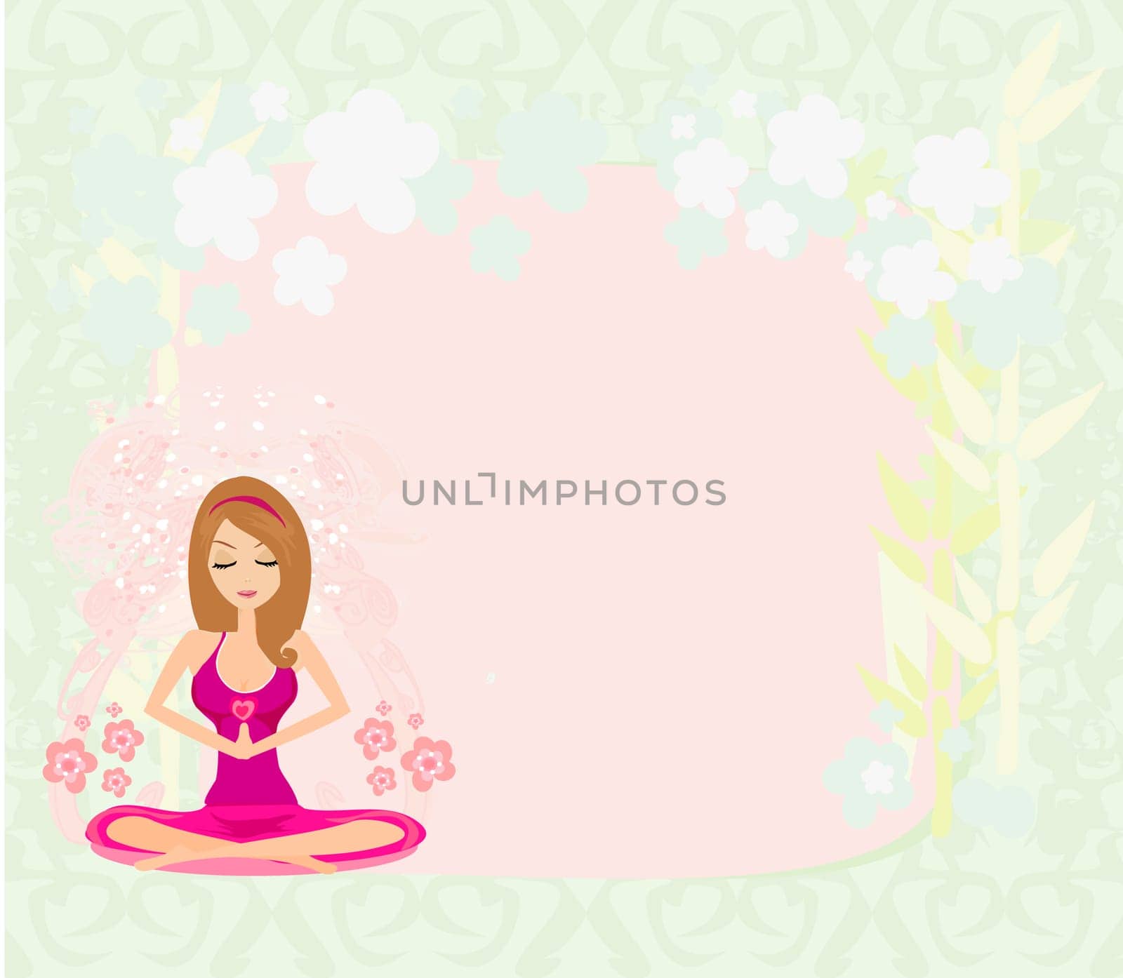 Yoga girl in lotus position ,abstract frame