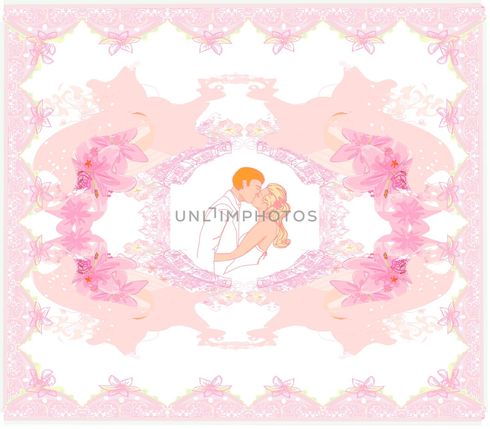 kissing couple, elegant wedding invitation