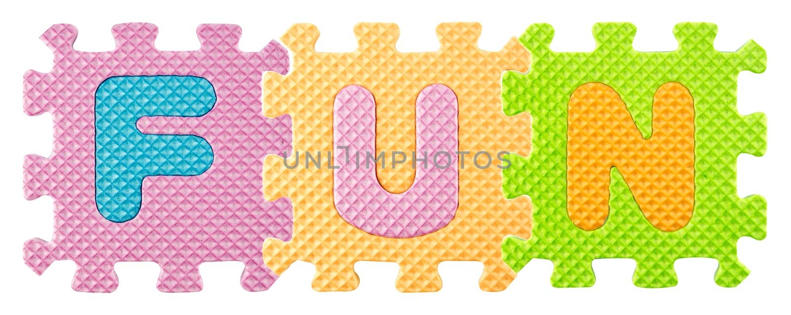 Fun word created from Alphabet puzzle isloated on white background , with clipping path.