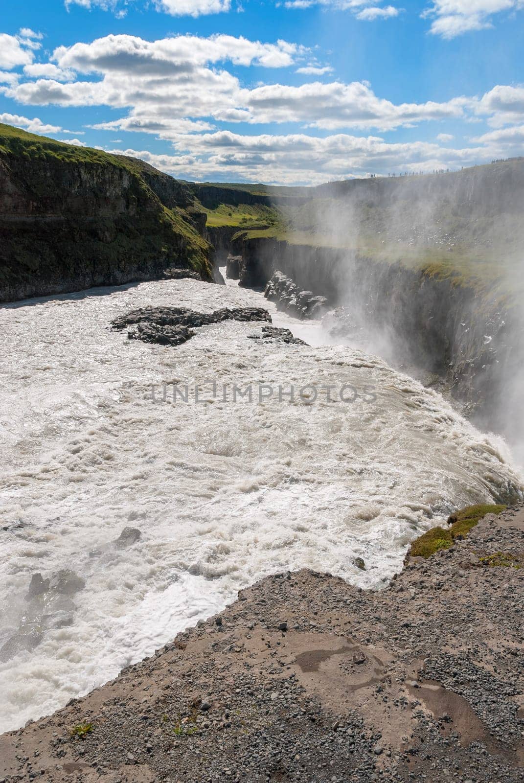 gullfoss of raging waterfalls in Iceland