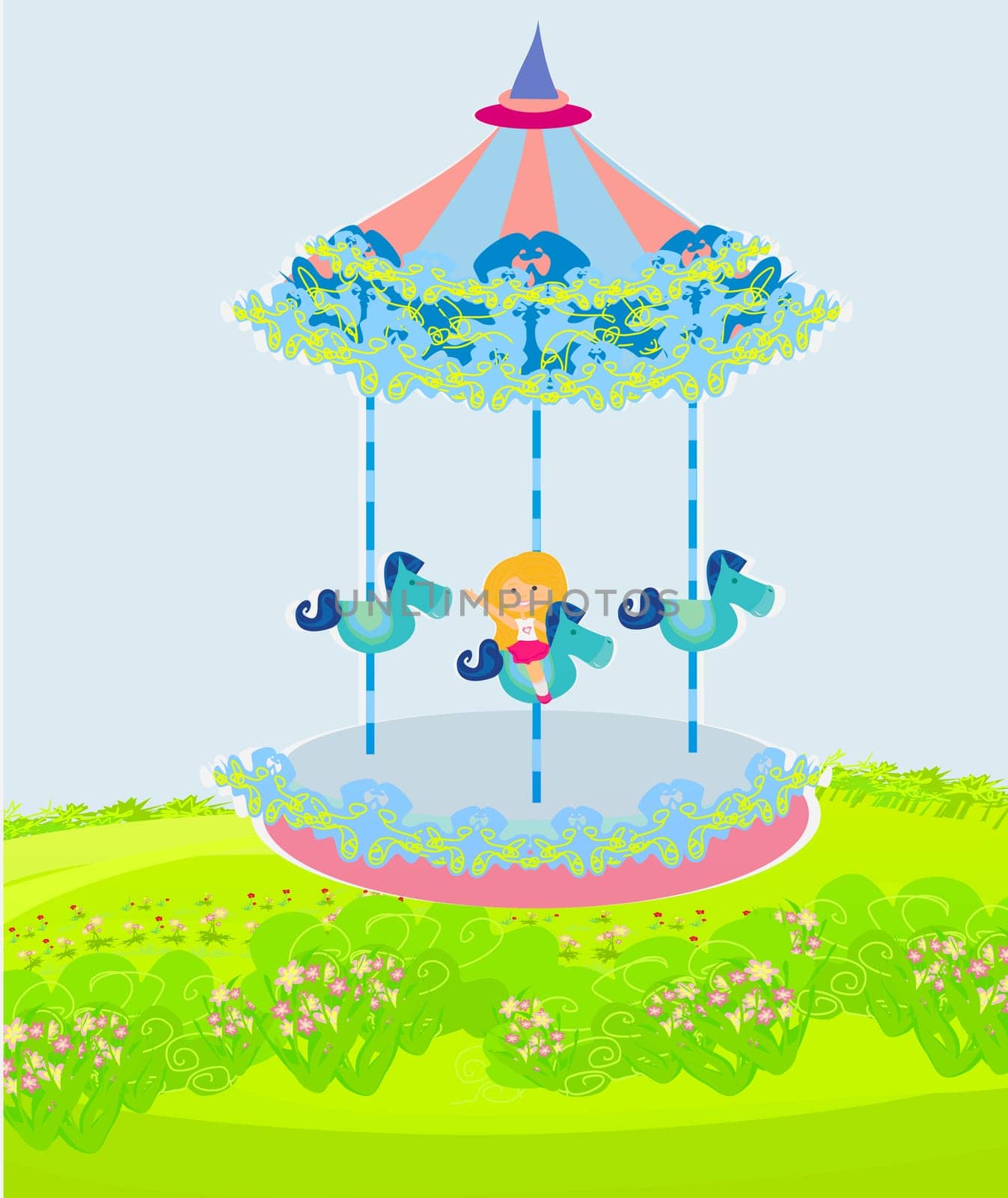 child playing on the carousel