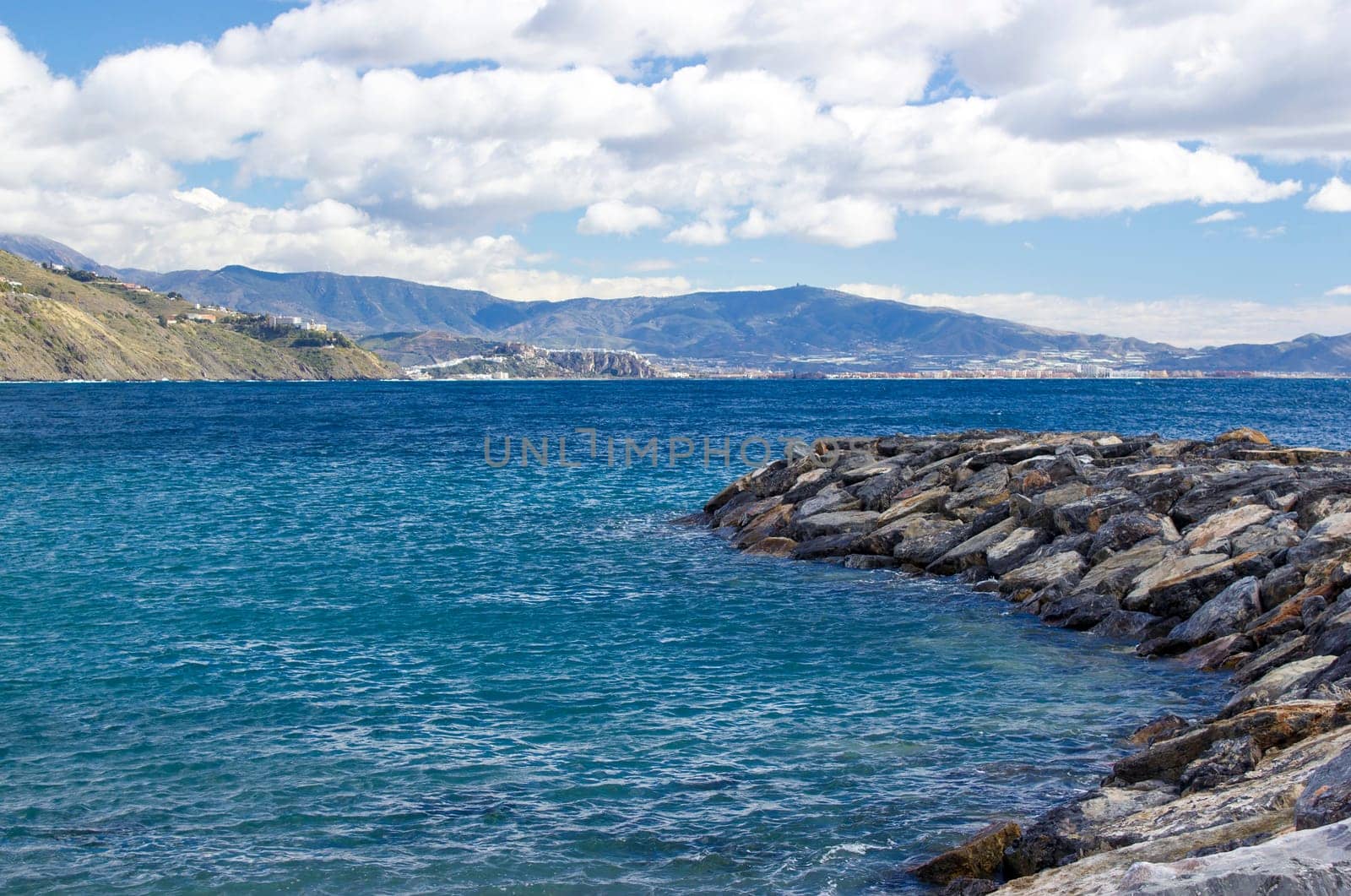 Stone beach in Almunecar, Andalusia, Spain