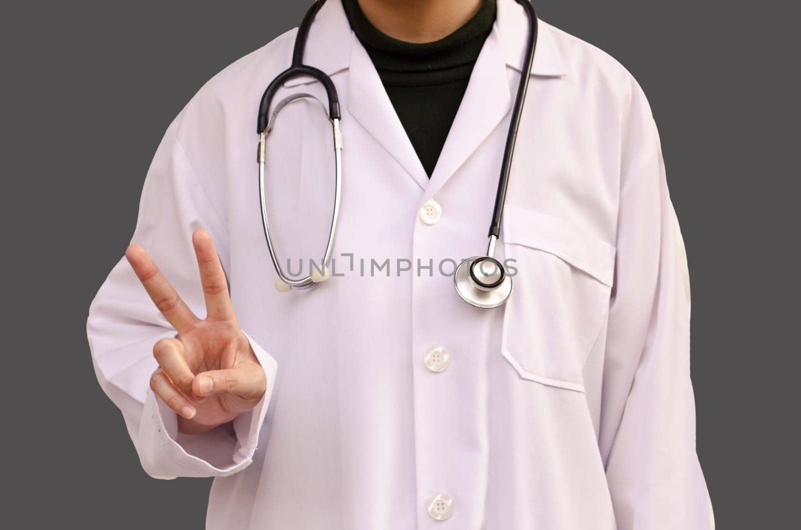 Heart hand doctor with a stethoscope isolated white background. (Medical Health Care Concept)