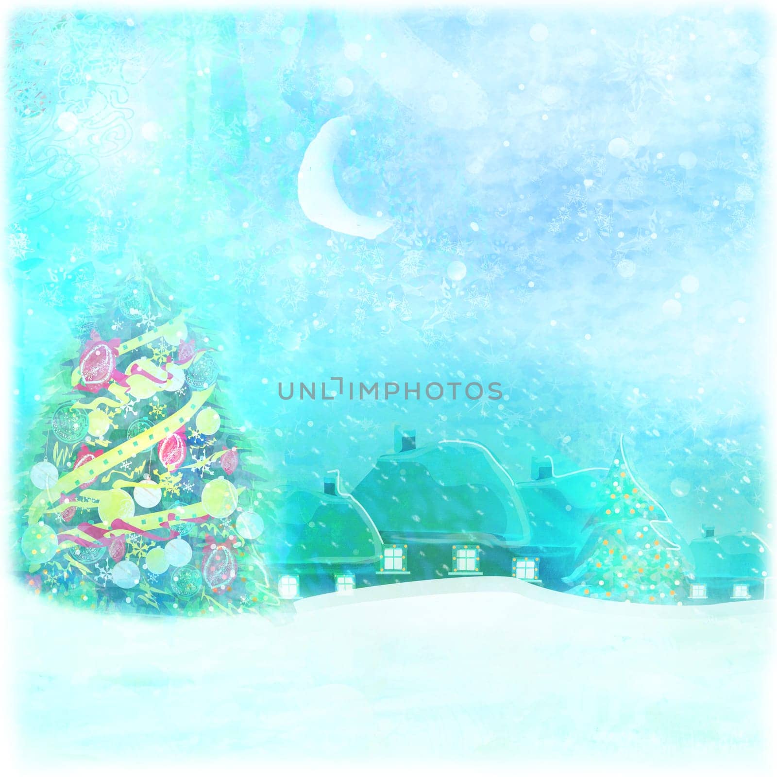 Christmas night in the village card