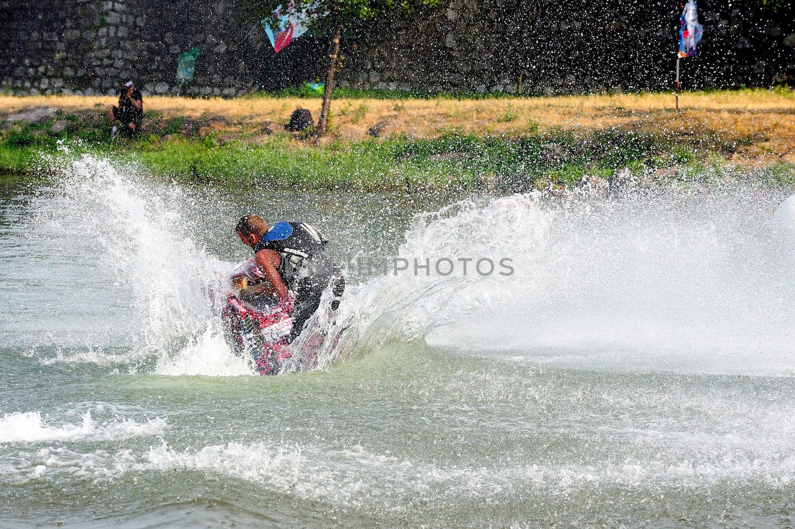 Ales - France - on July 14th, 2013 - Championship of France of Jet Ski on the river Gardon. lifting category or freestyle