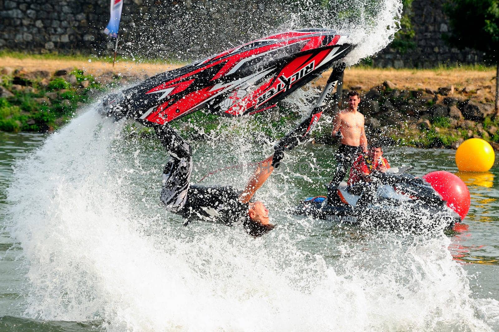 Ales - France - on July 14th, 2013 - Championship of France of Jet Ski on the river Gardon. lifting category or freestyle