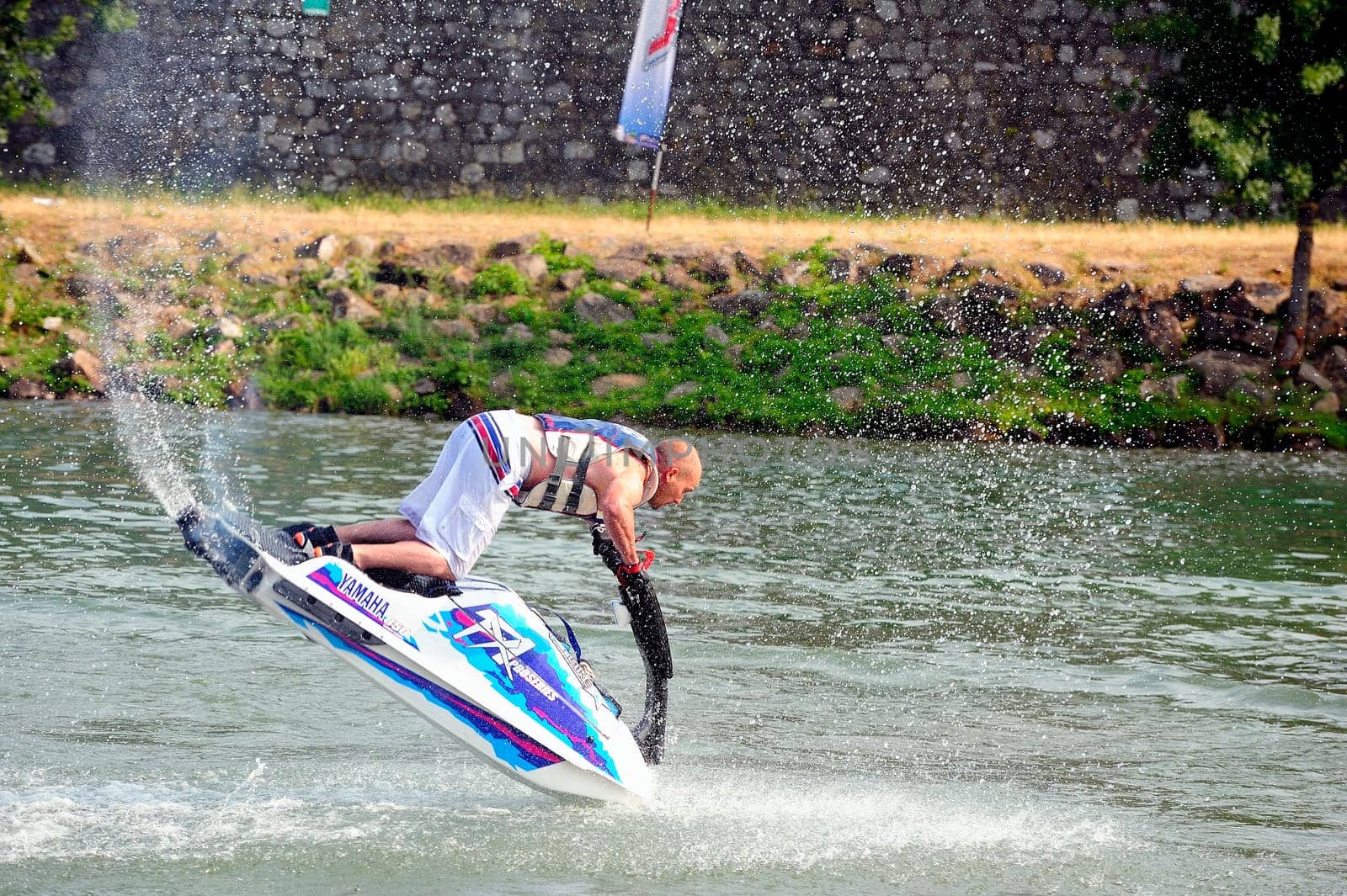 Ales - France - on July 14th, 2013 - Championship of France of Jet Ski on the river Gardon. lifting category or freestyle