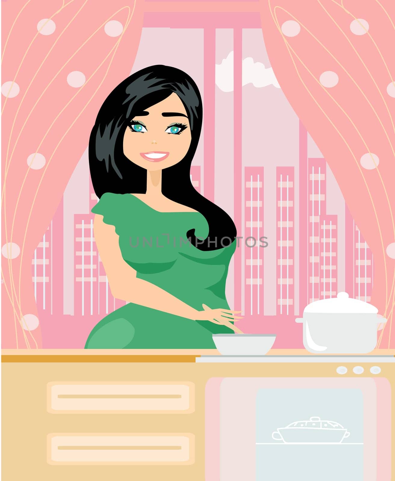 Beautiful lady cooking soup