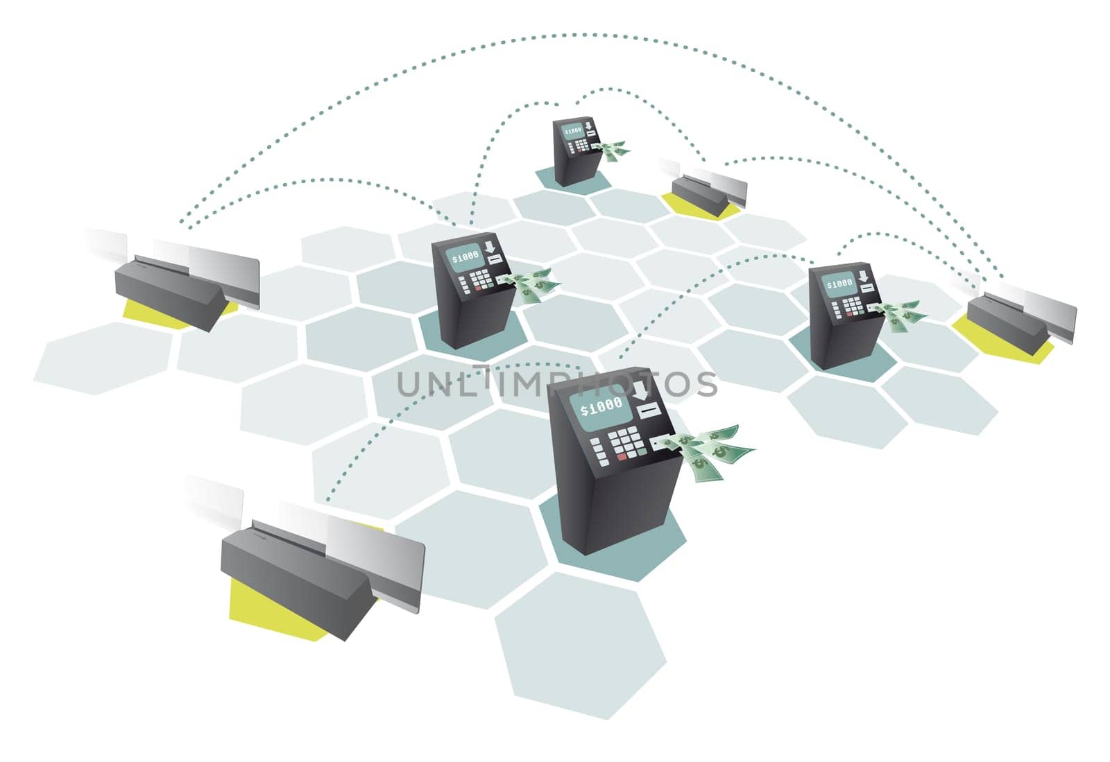 ATM network and credit cards connecting / Consumerism