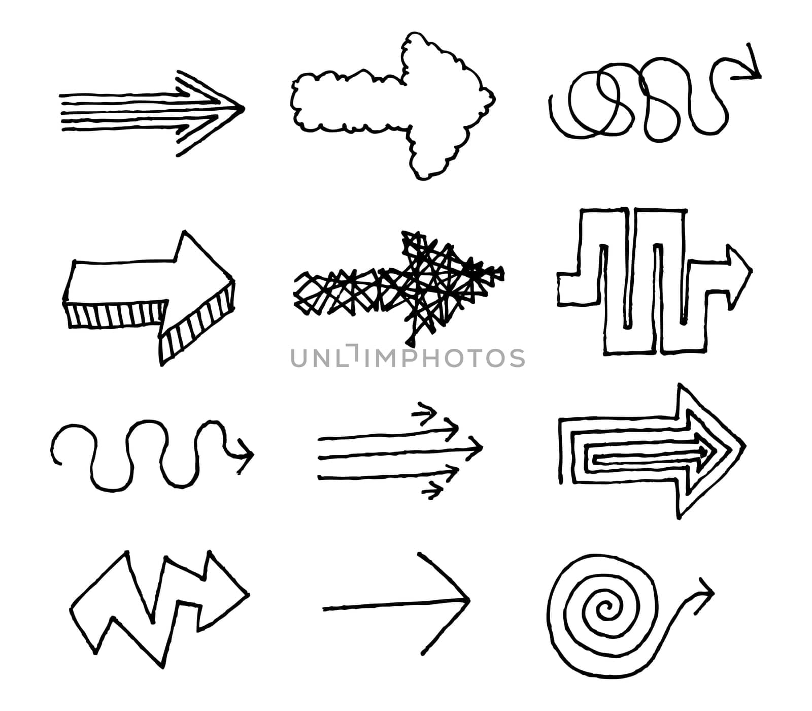Hand drawn vector arrow set