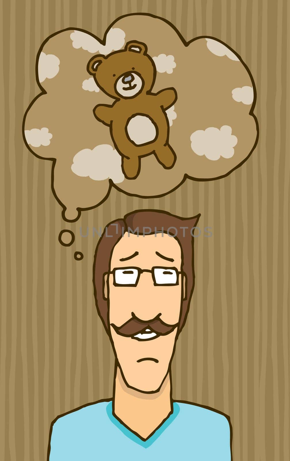 Melancholic man remembering his teddy bear