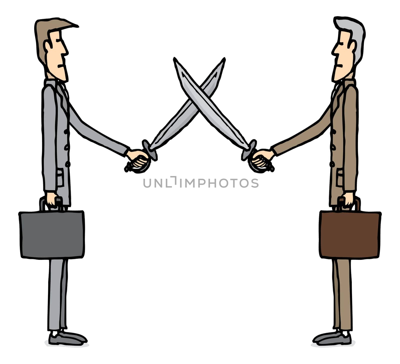 Businessmen sword dueling