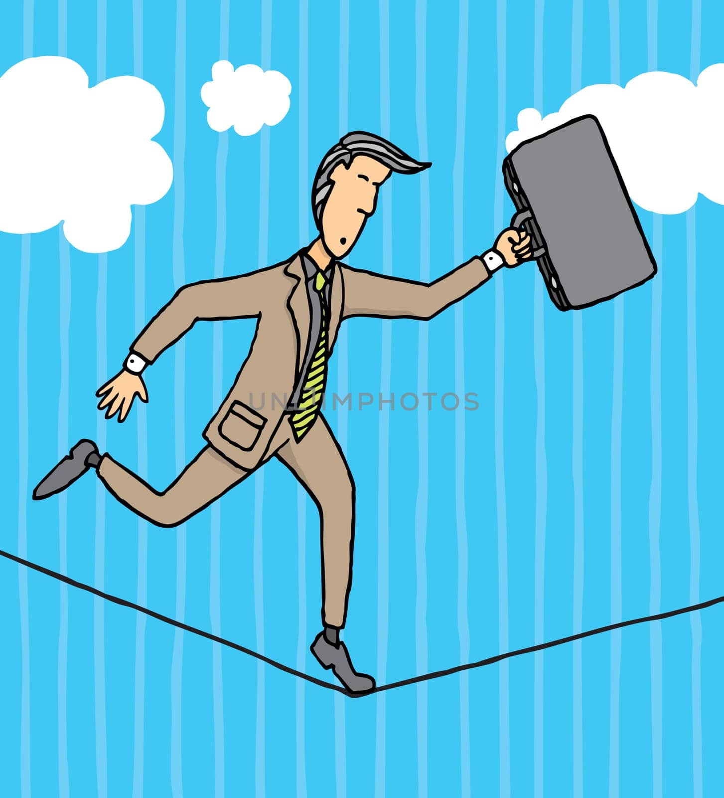 Businessman balancing on a string