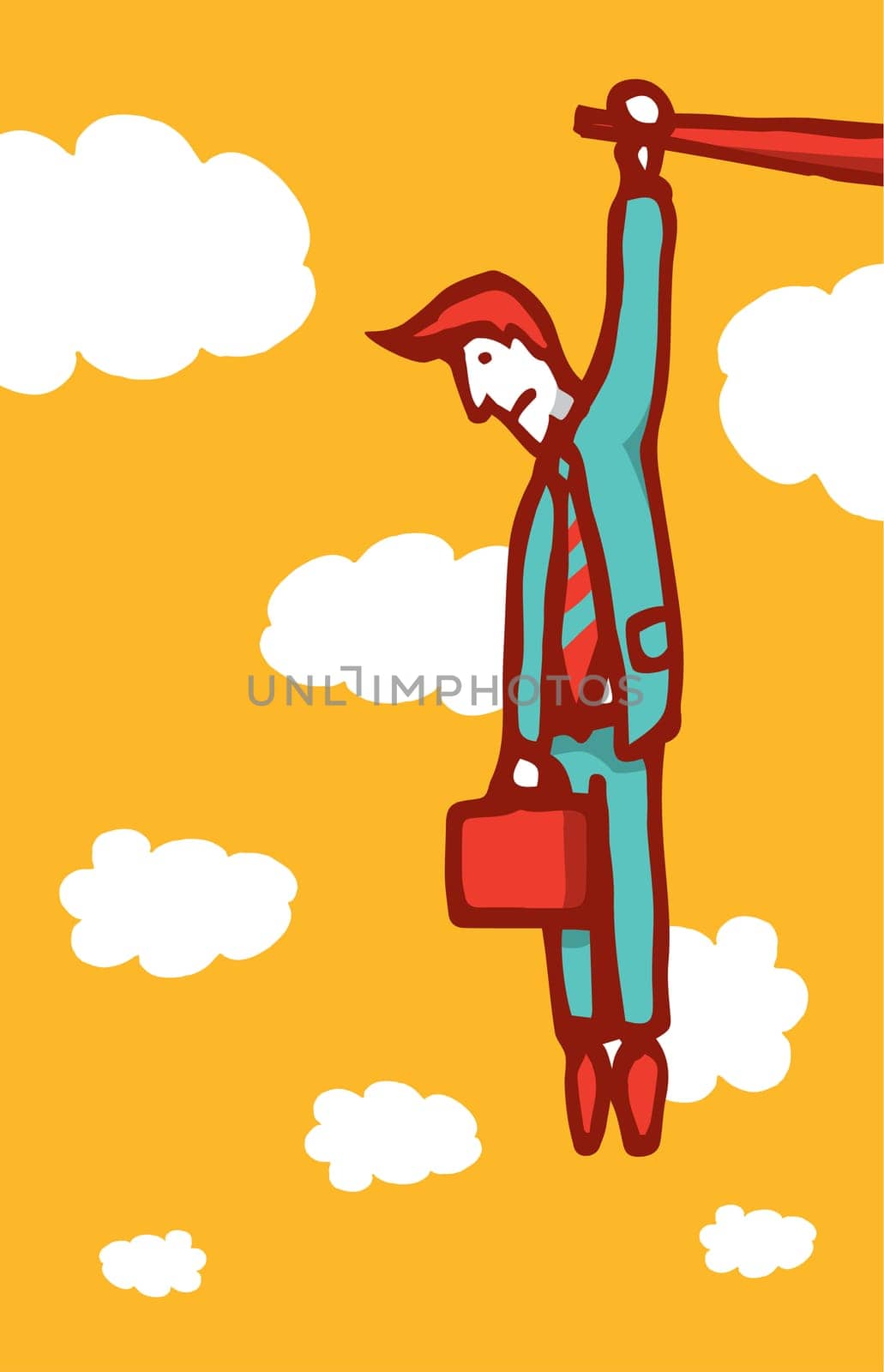Businessman hanging on a ledge