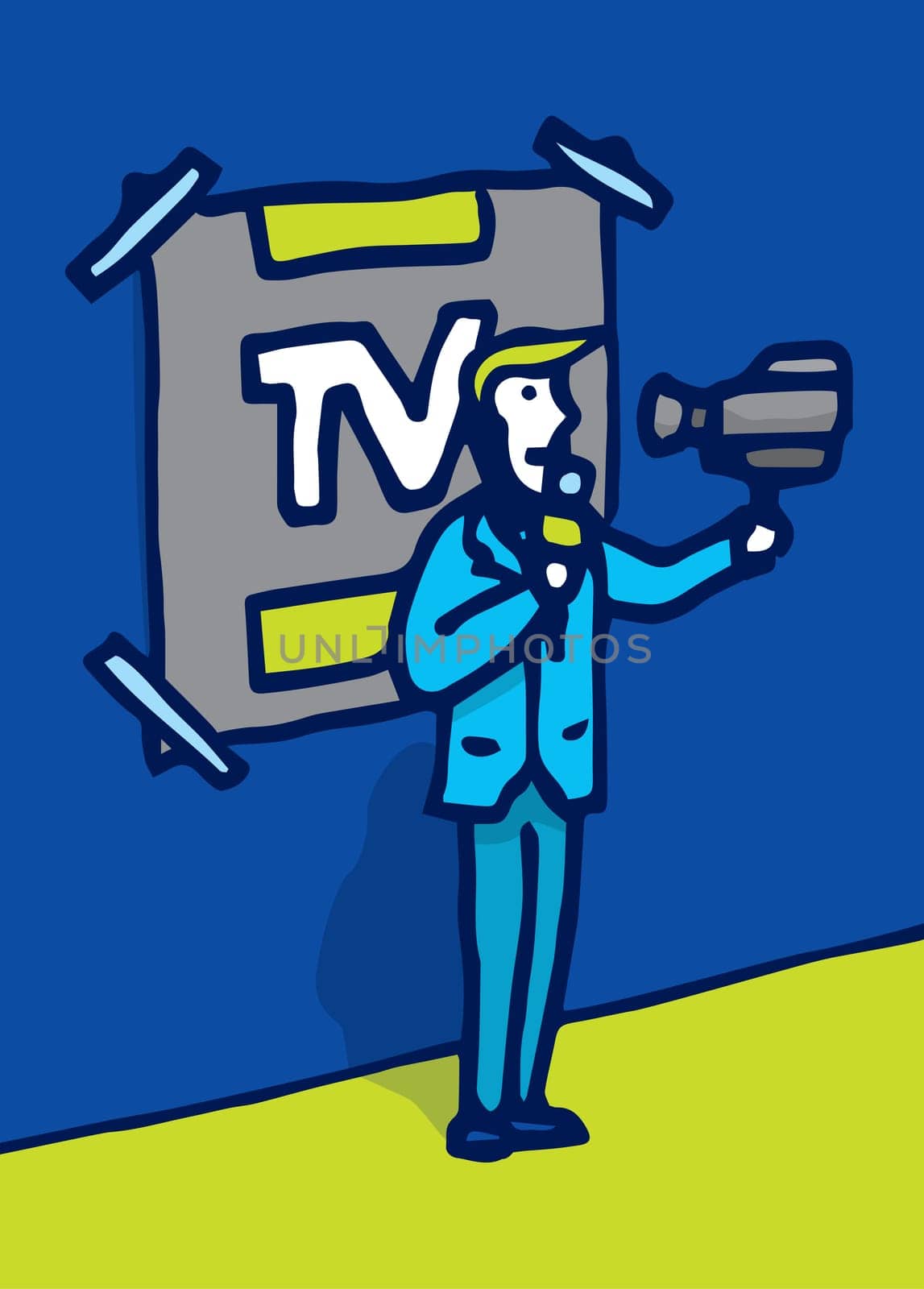Self broadcasting news reporter on camera