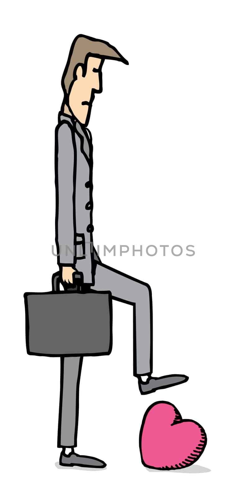Tough businessman stepping on heart