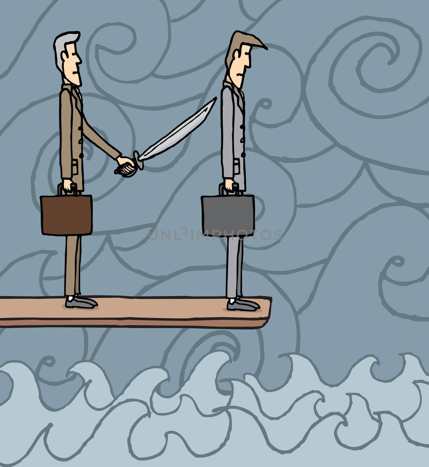 Businessman walking the plank