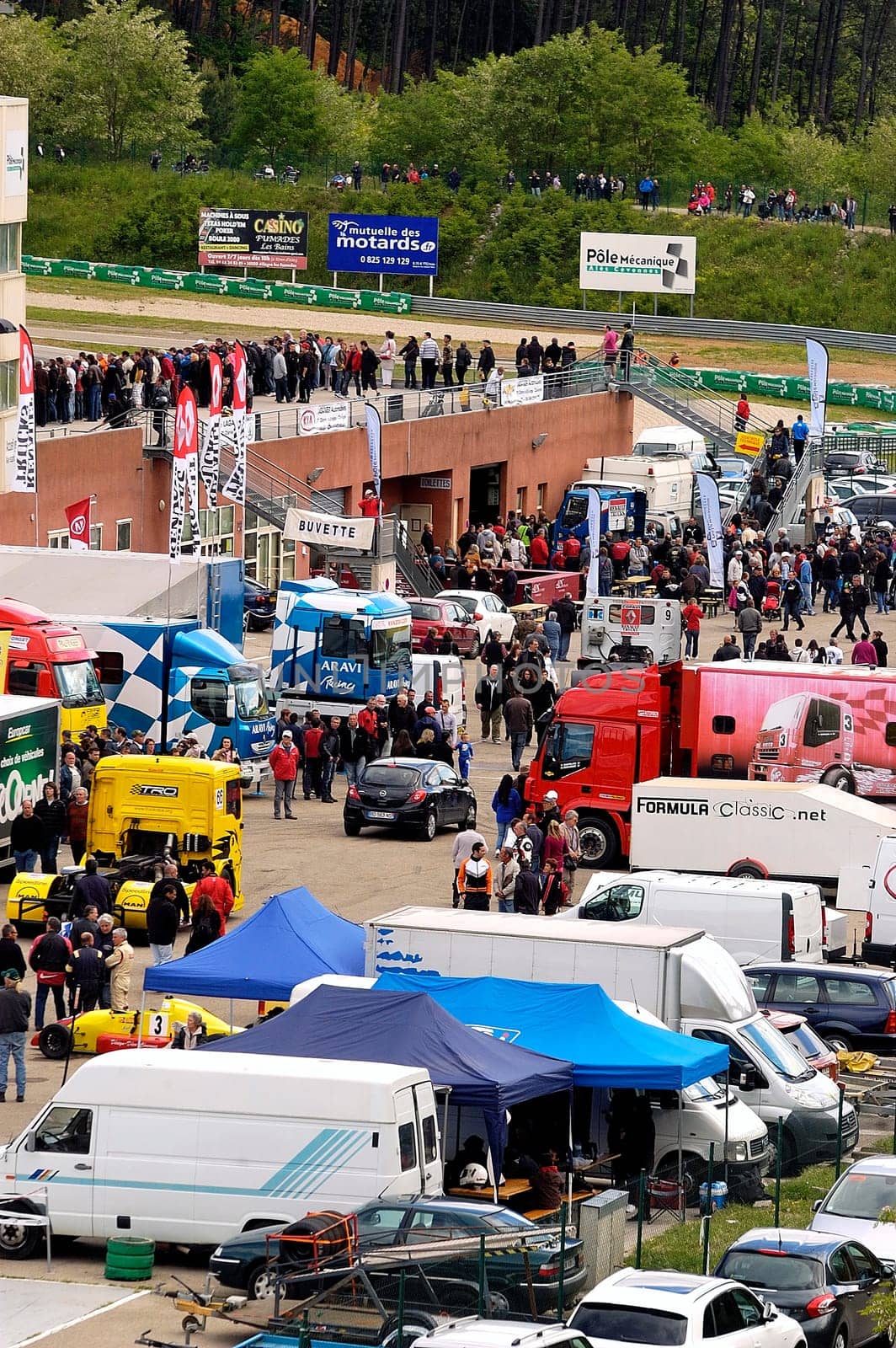 Ales - France - Grand Prix of France trucks May 25th and 26th, 2013 on the circuit of the Cevennes. trucks and stands of the competitors for the assistance and promotion.