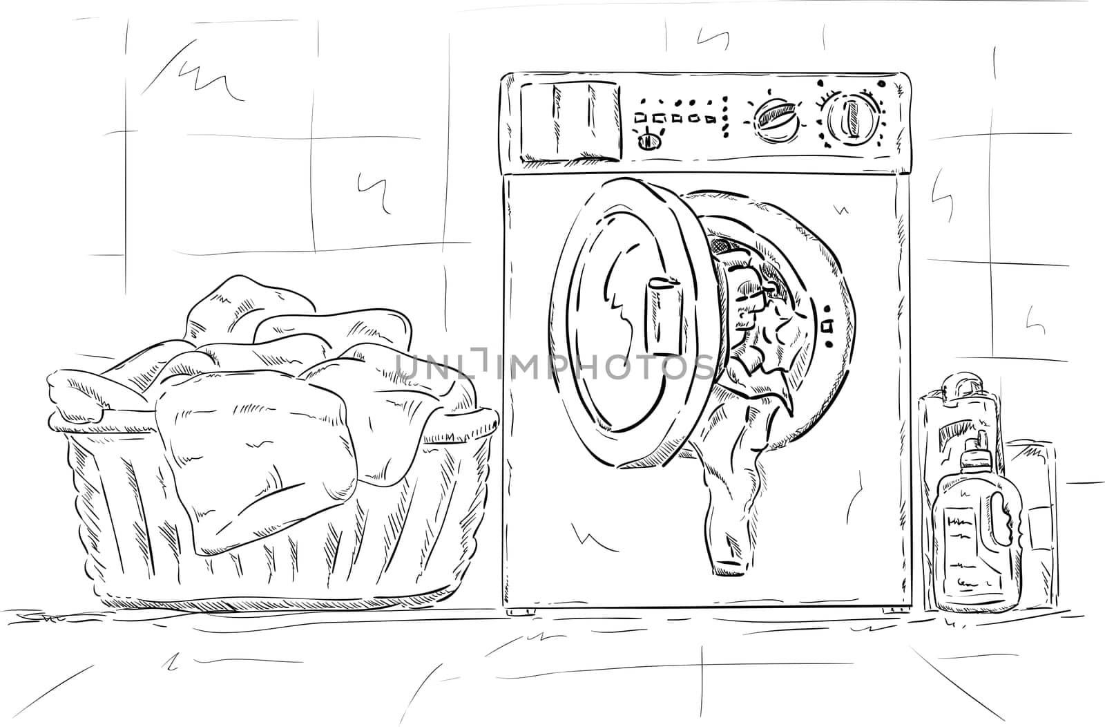 vector - washing machine and clothes at Bathroom