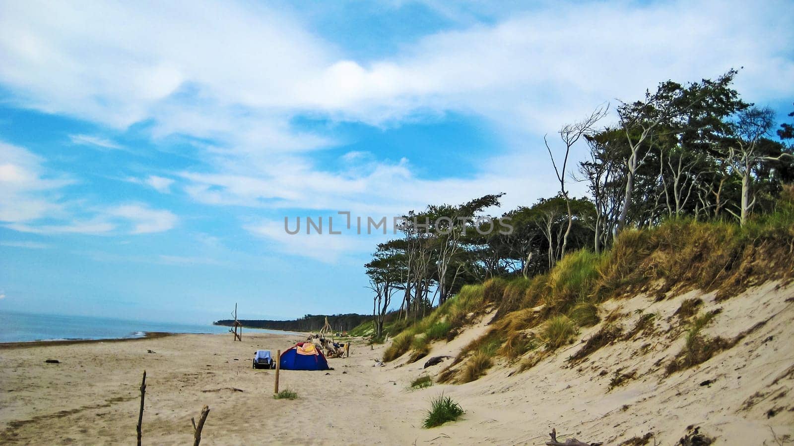 Weststrand at the Darss with tent at the beach, peninsula Fischland-Darss-Zingst, near Prerow, Germany