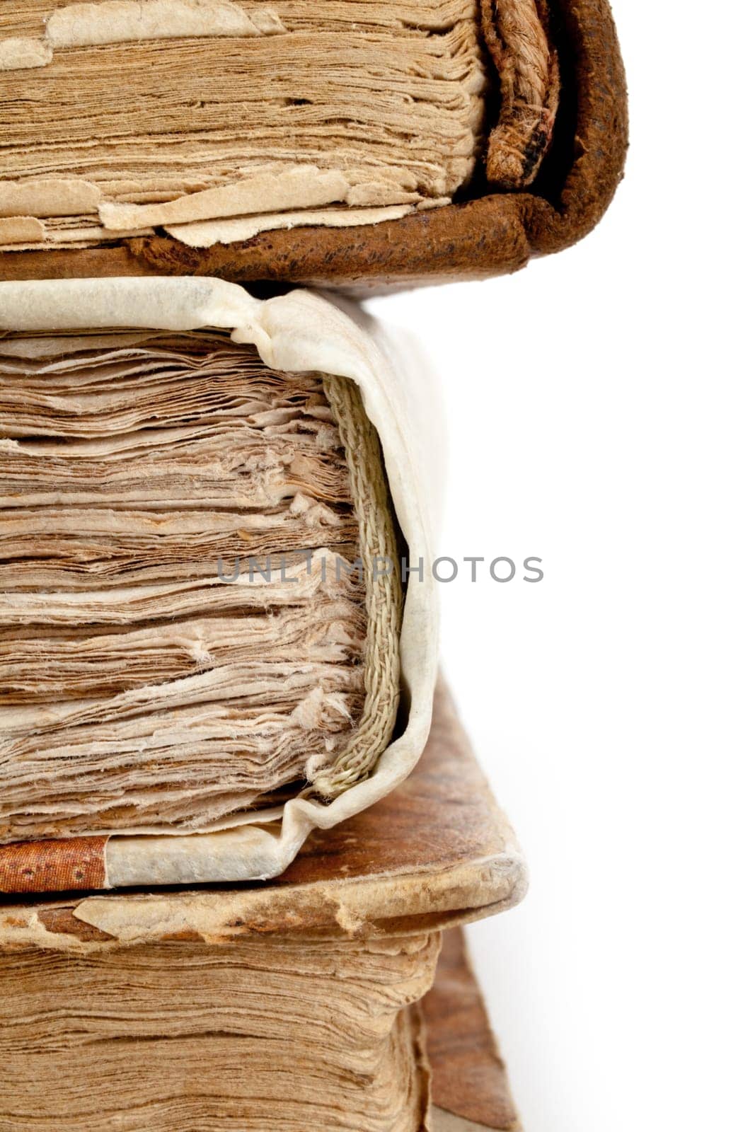 spine and headbands of three antique books