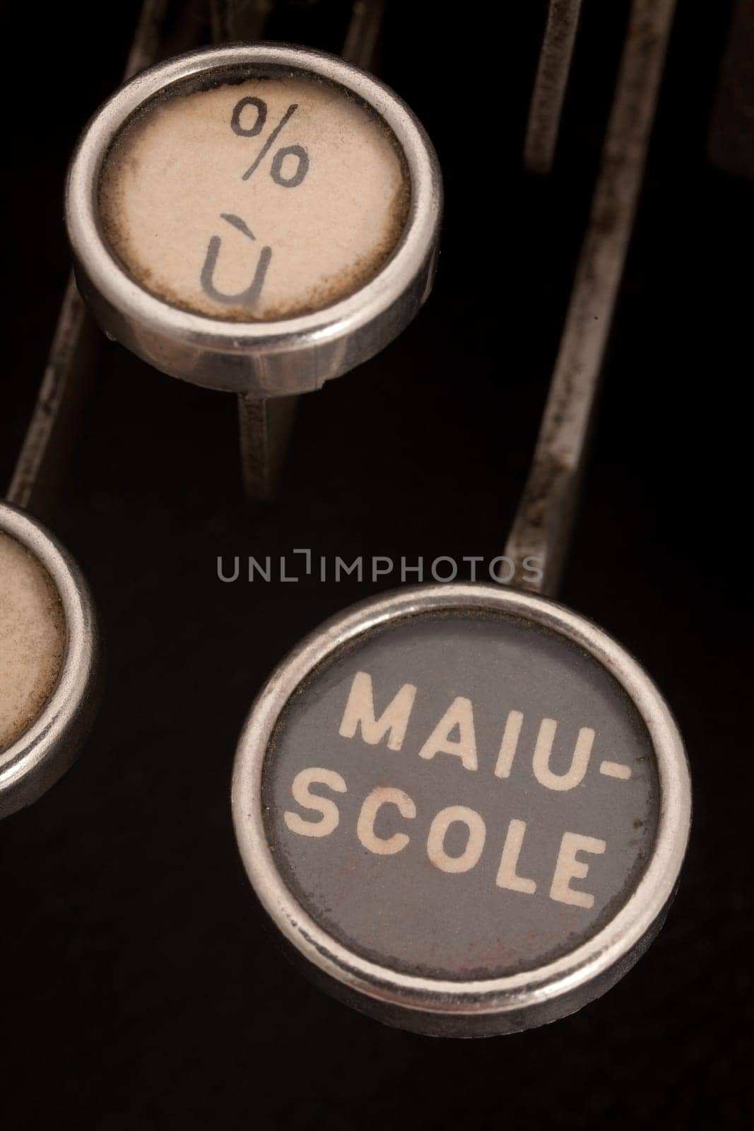 close up of caps key on an antique  mechanical italian typewrite