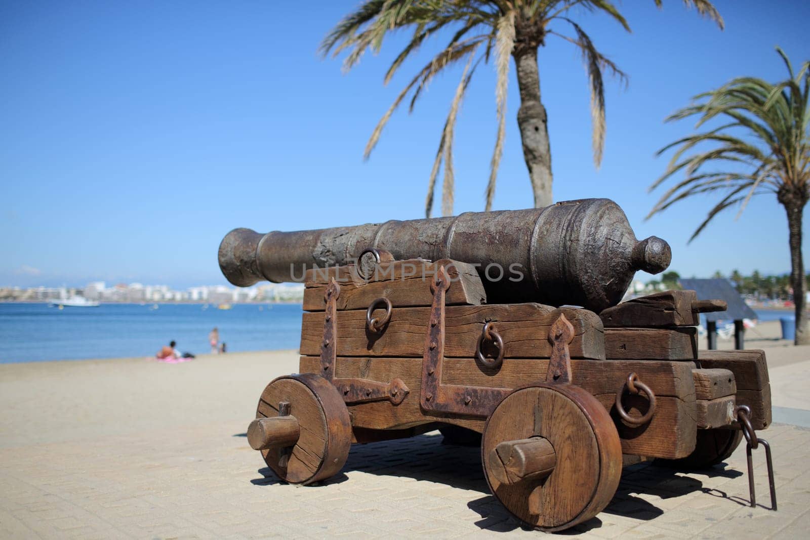 Details of a view of an old canon of Roses in Costa brava in Spain.