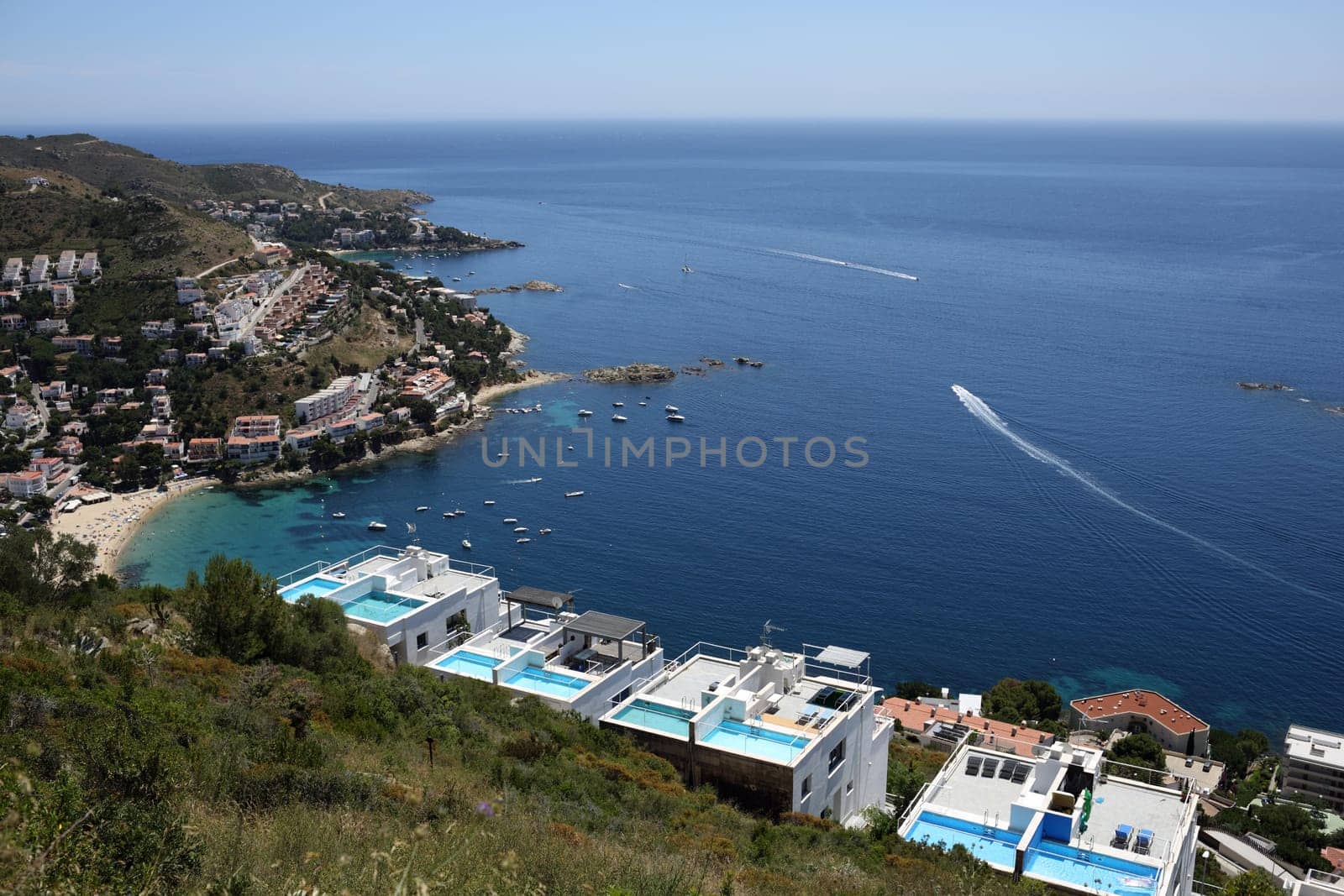 Details of an aerial view of Roses in Costa brava in. Spain
