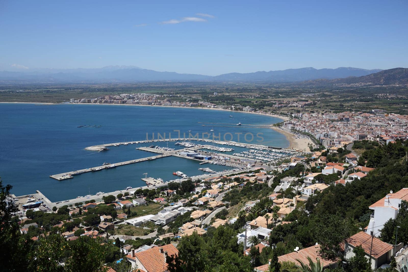 Details of an aerial view of Roses in Costa brava in. Spain