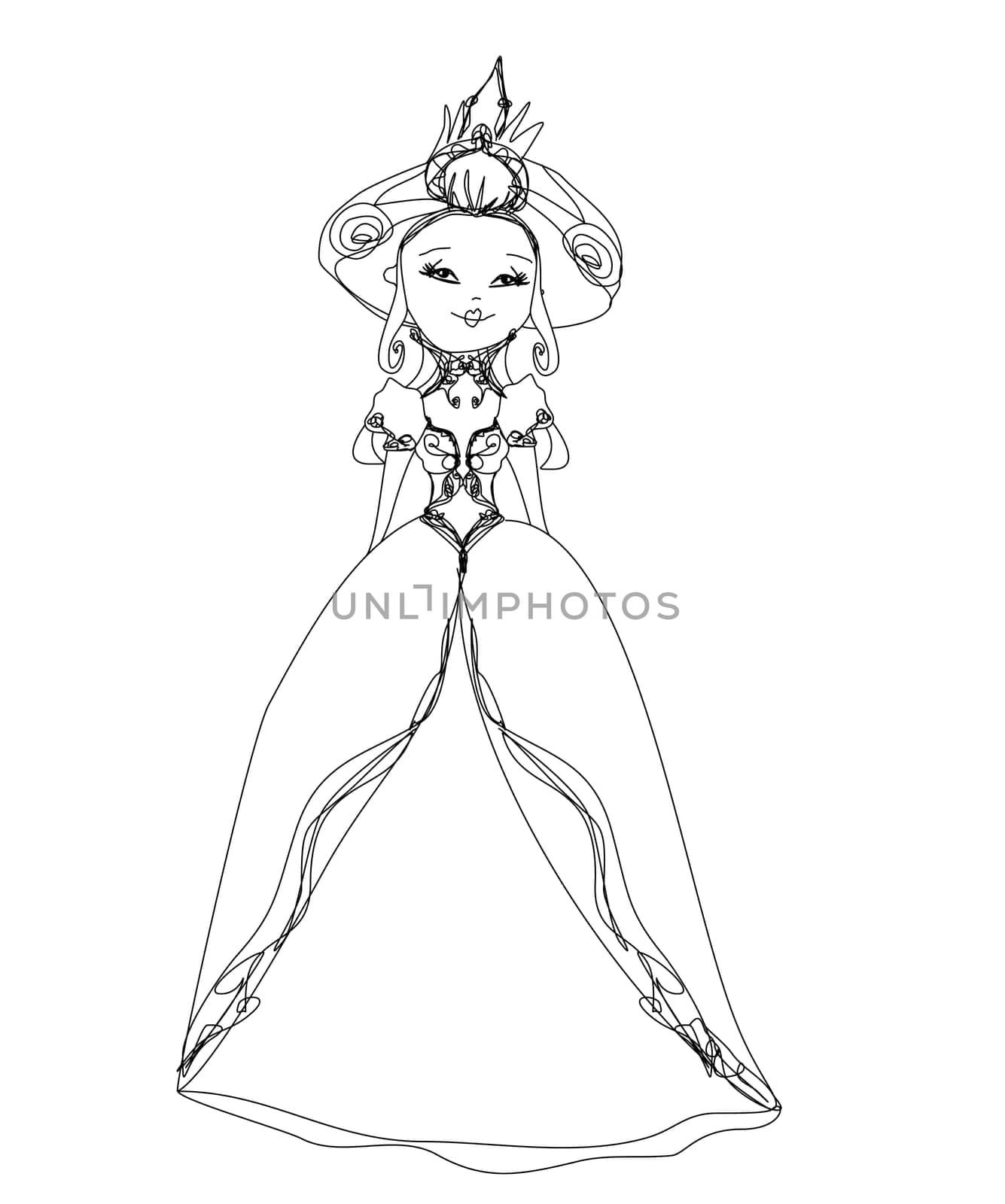 Queen smiling in an elegant dress,hand drawn illustration