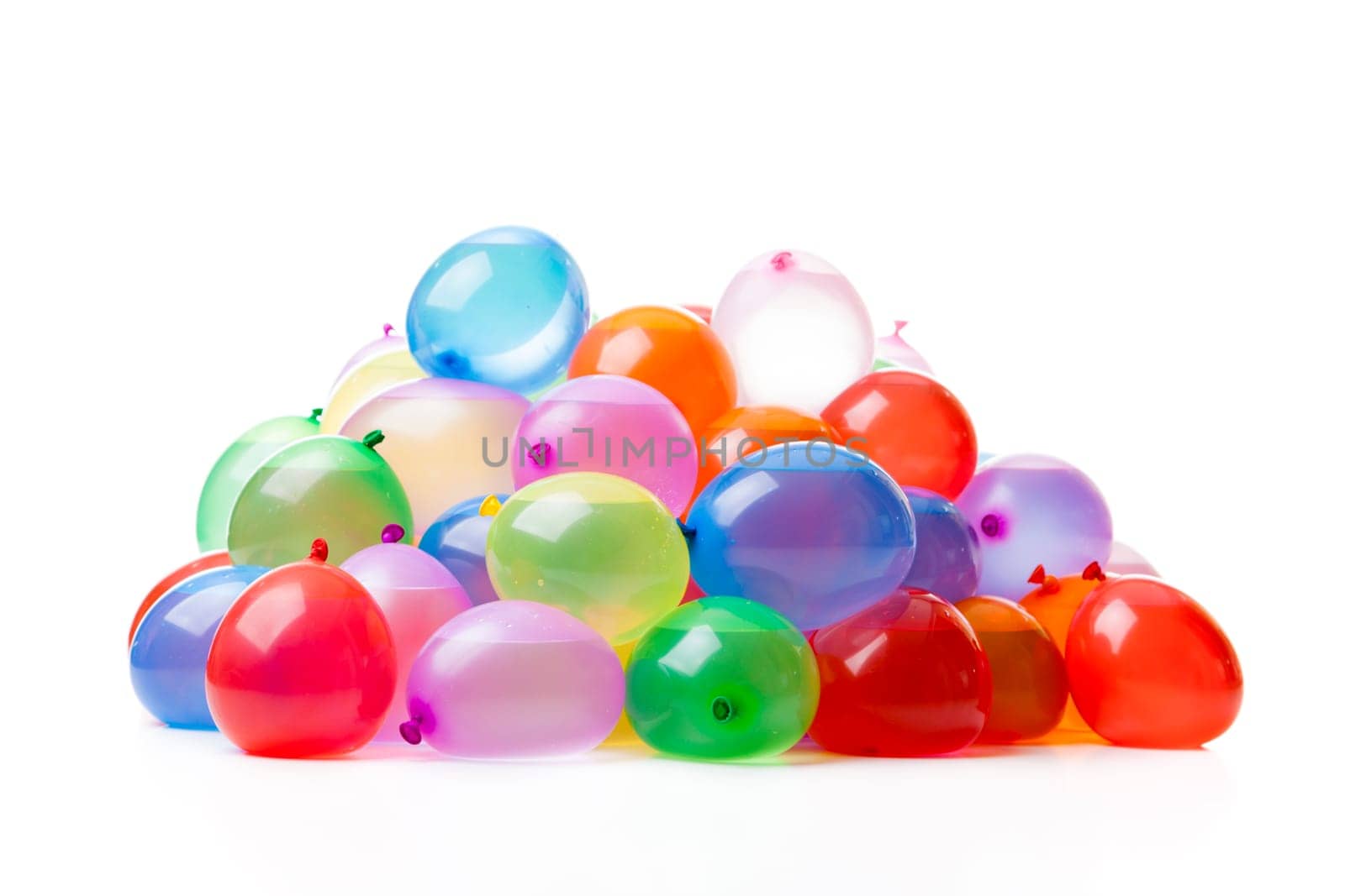 A pile of colorful water balloons isolated on white background