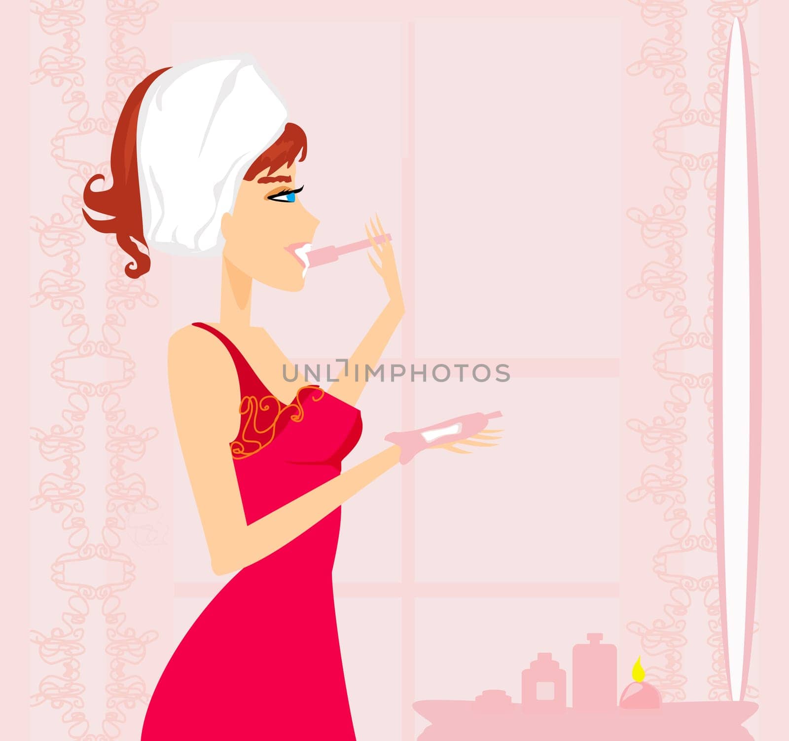 woman brushing her teeth in the bathroom