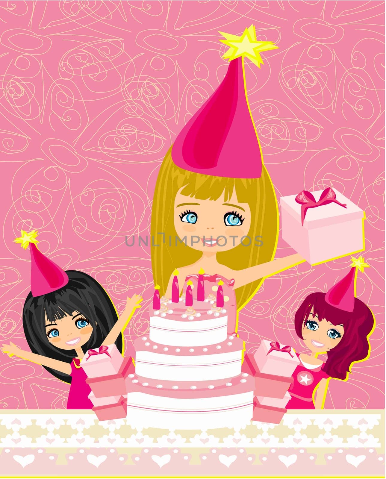 A vector illustration of kids celebrating a birthday party