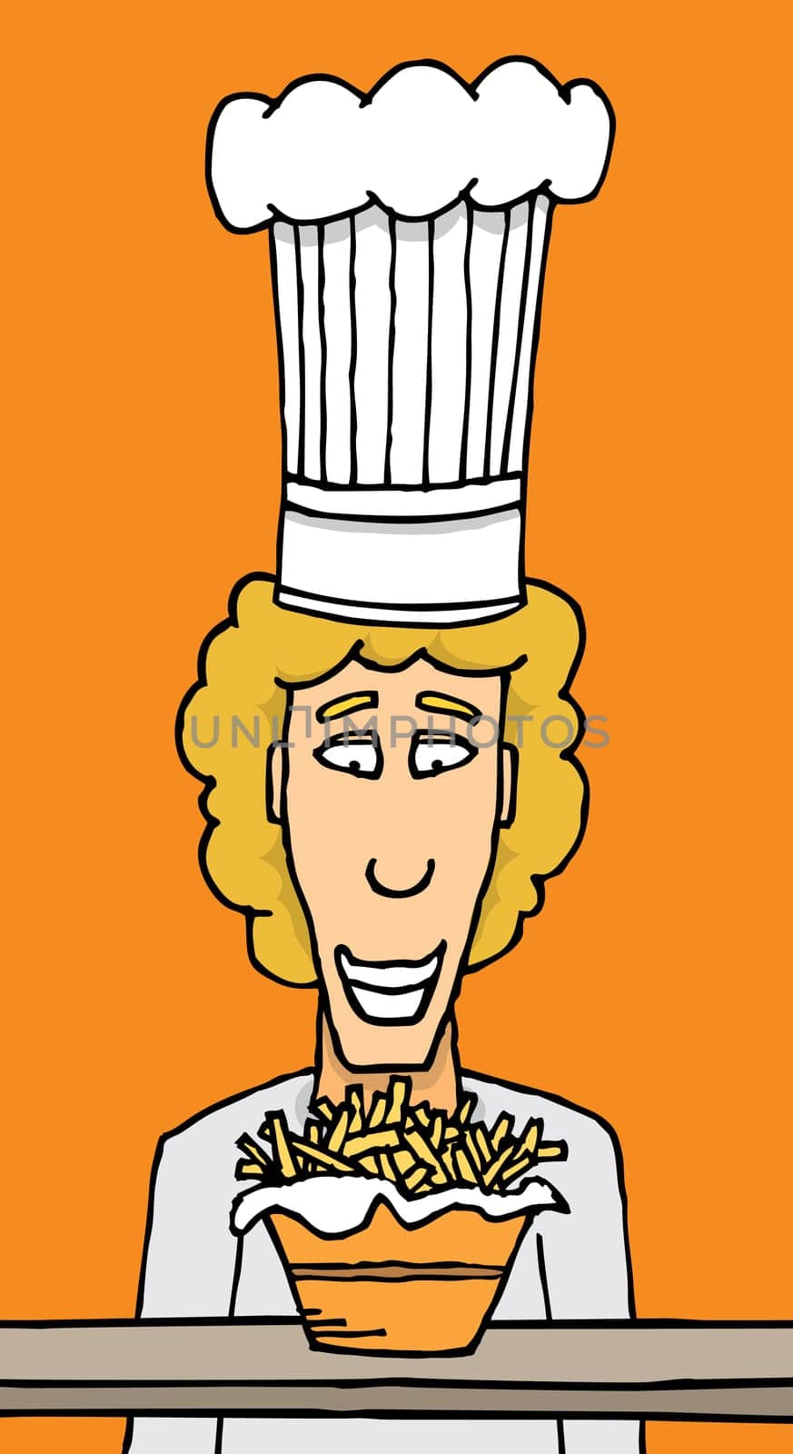Chef staring at fries