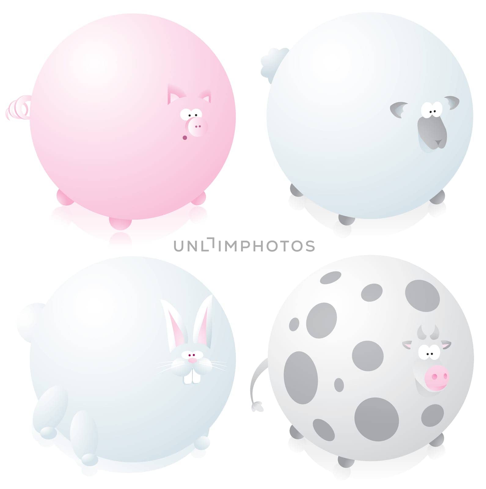 Farm round animals set