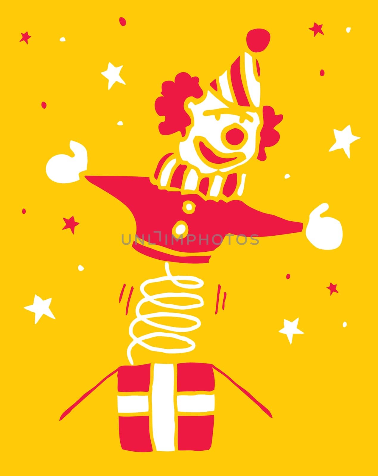 Cartoon clown coming out of a box