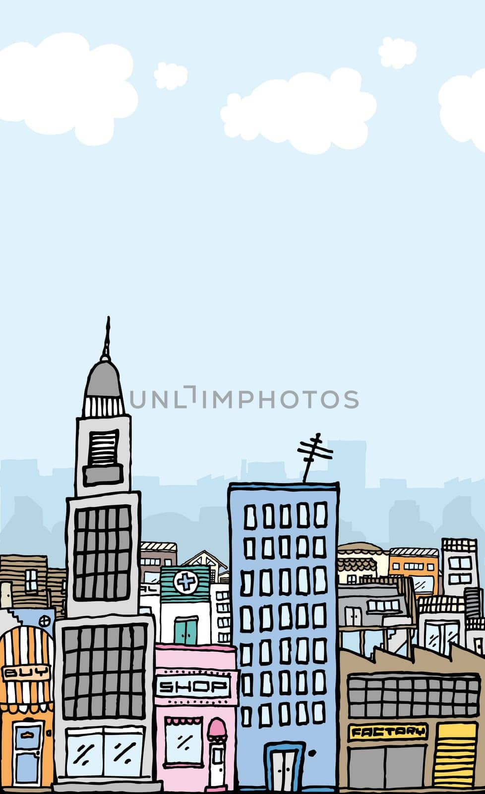 Vector cartoon city with copyspace