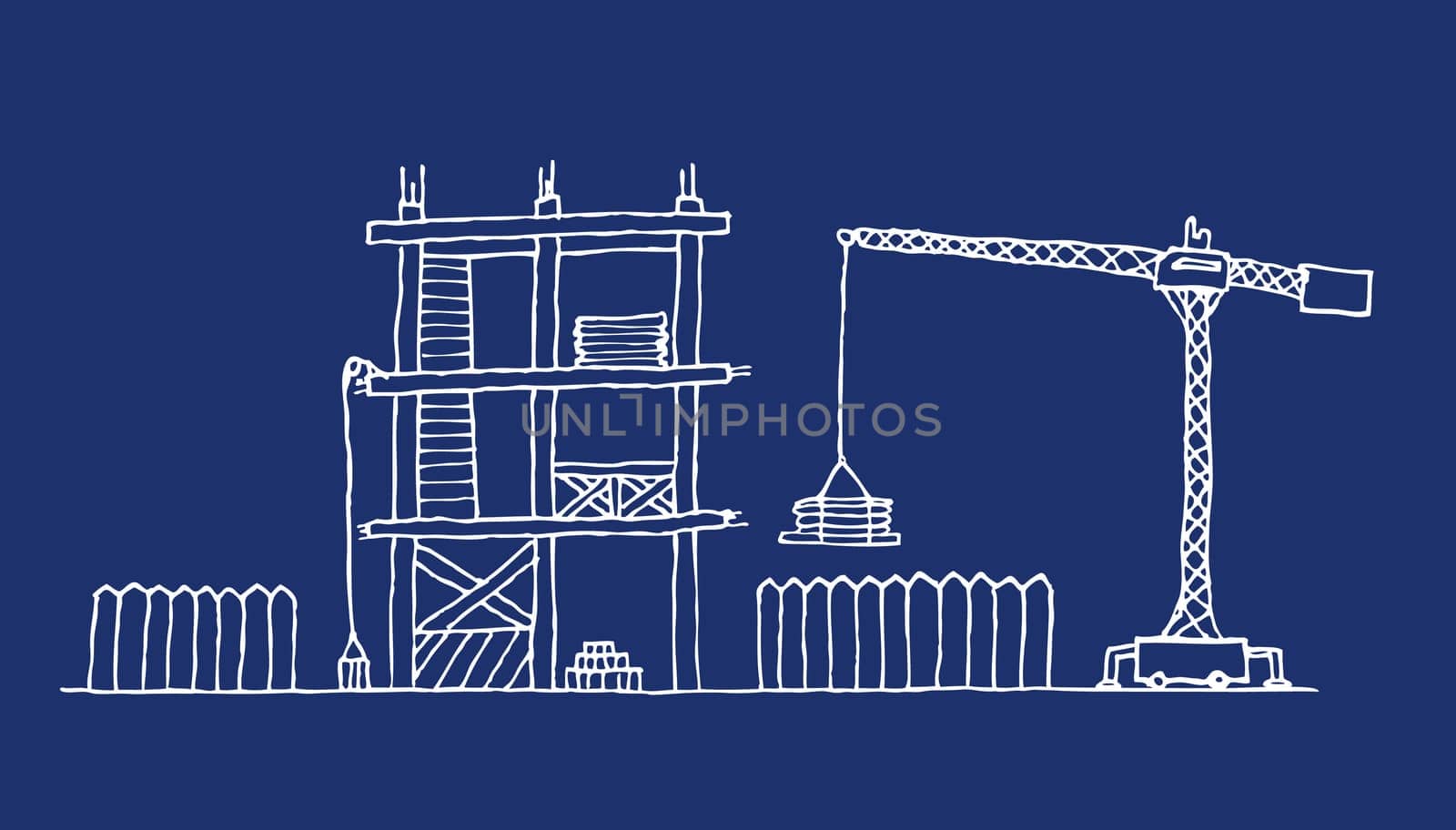 Construction site cartoon blueprint
