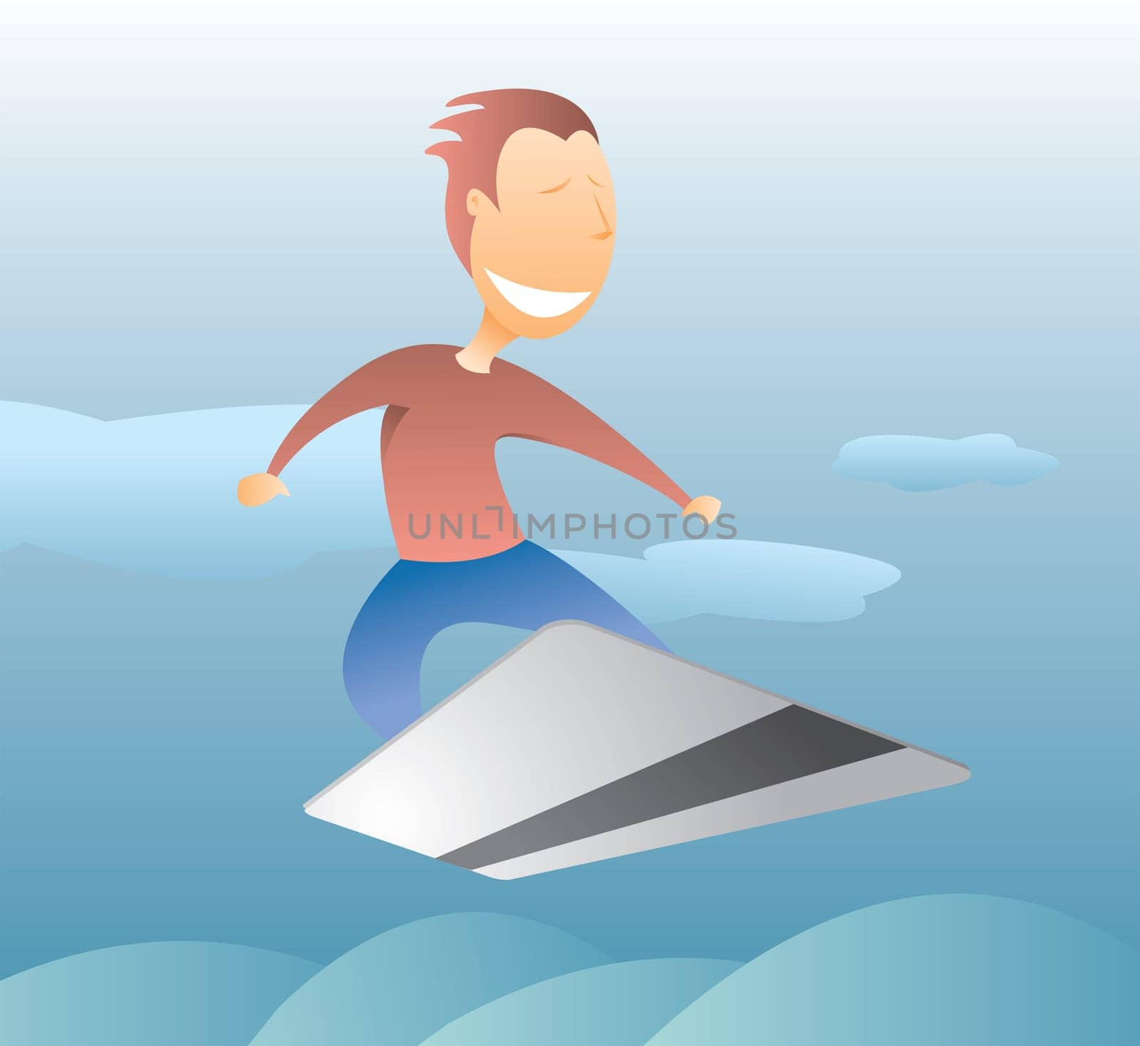 Young man riding his credit card