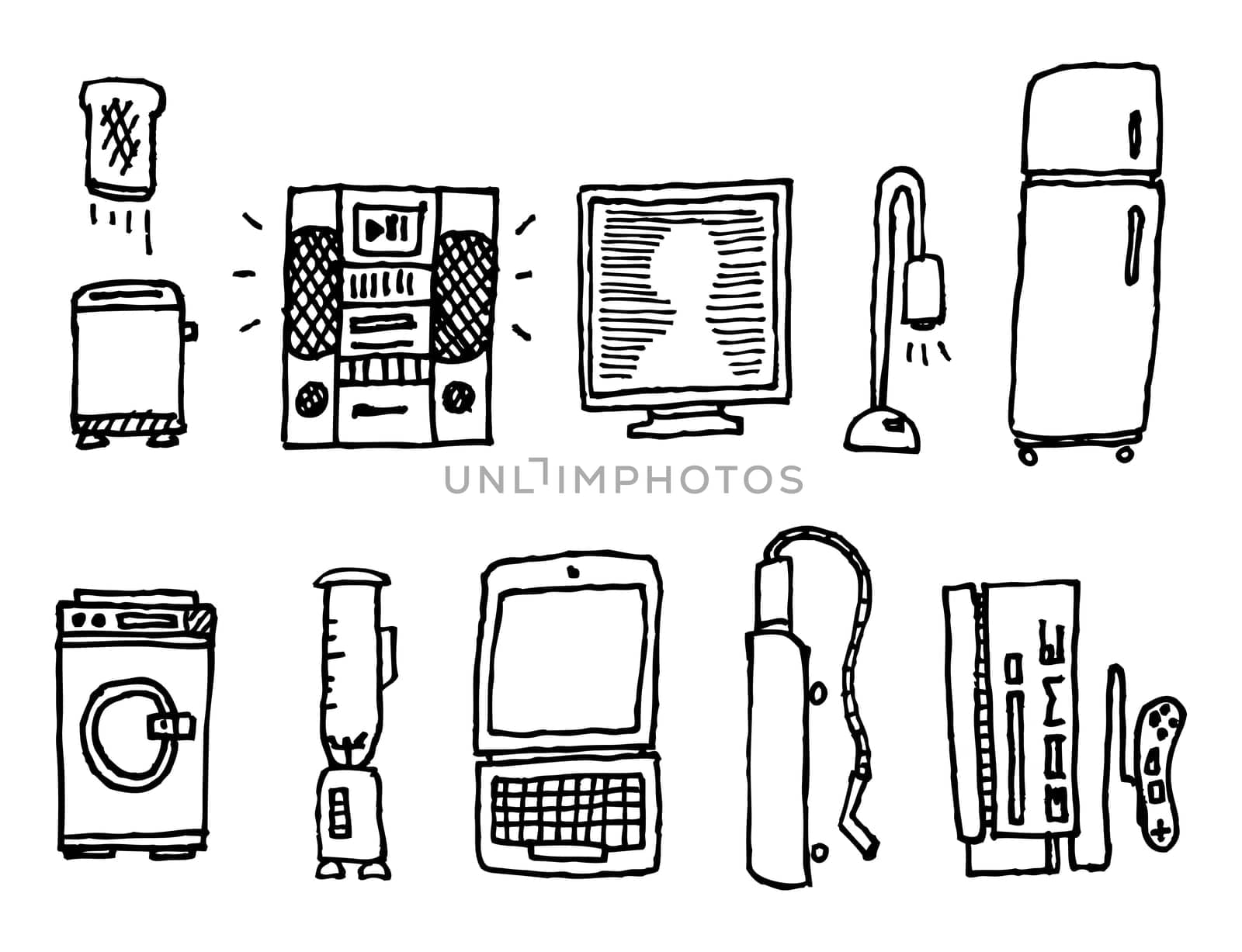 Vector hand-drawn home appliances