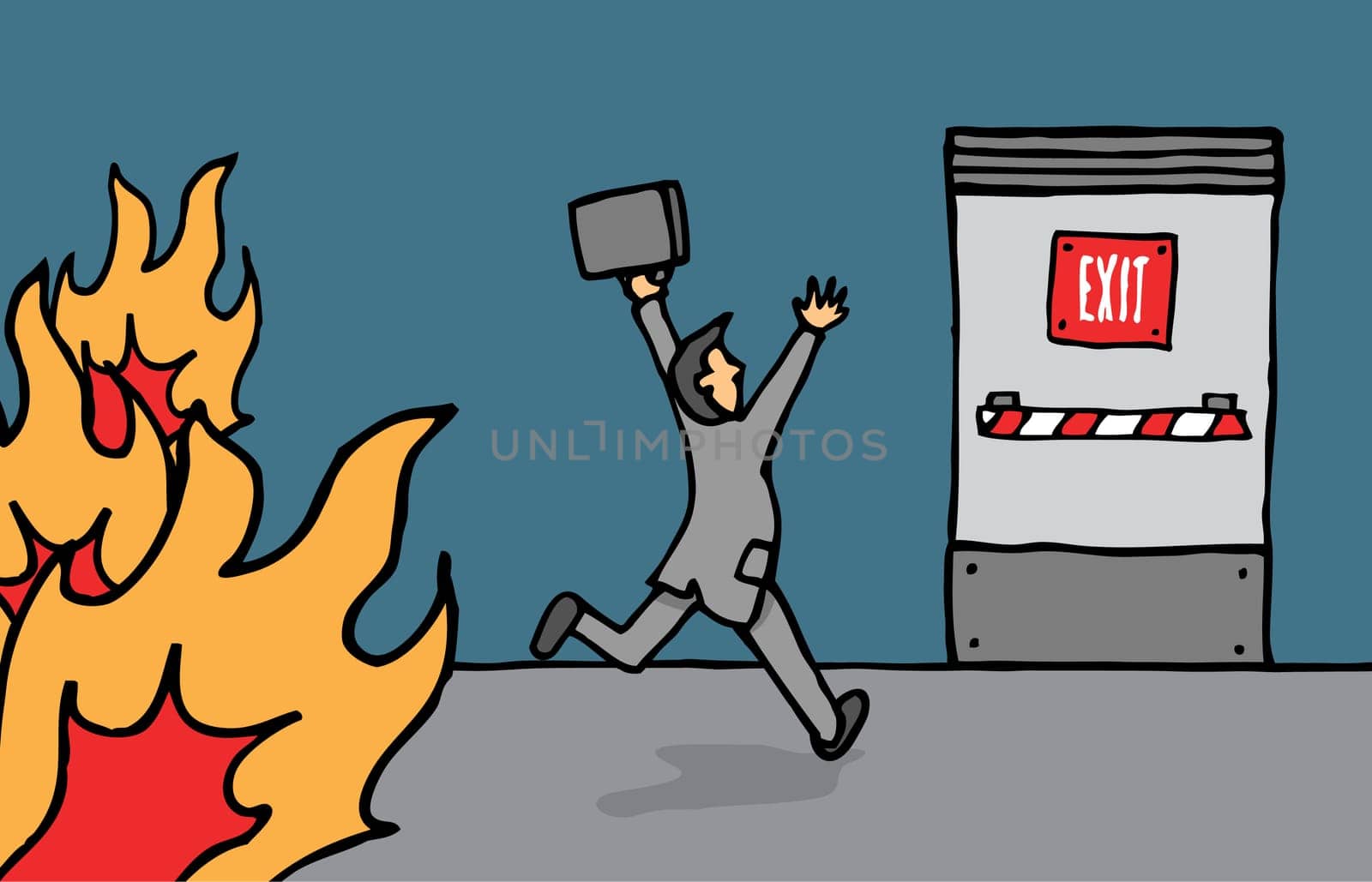 Businessman heading for emergency exit