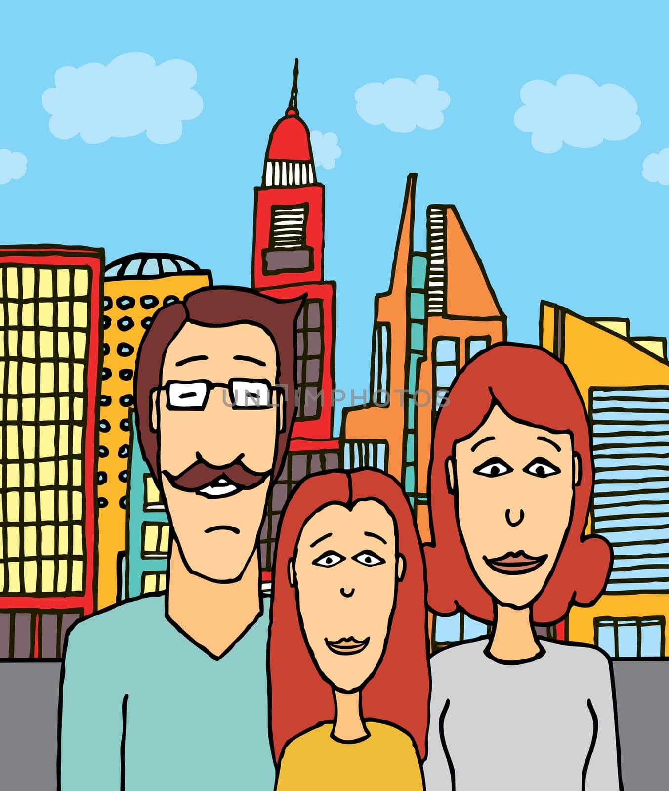 Happy family at the city